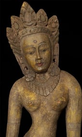 16/17thC Nepalese Tara or other female goddess-Graceful, sublime wooden deity. Large