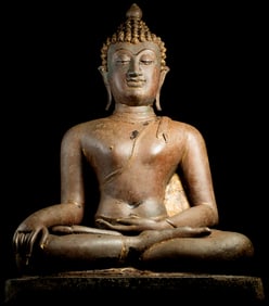 14/15thC LARGE Northern Sukothai Style Buddha Temple Casting- Personal Favorite