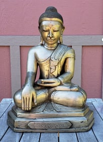 18thC Large Burmese Buddha w/ Inscription, 14.5" Tall-