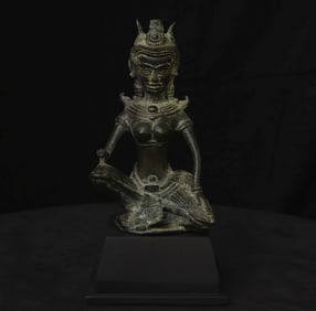 13thC Cambodian Solid-Cast Bronze Post Khmer "Apsara" Large, Uncommon