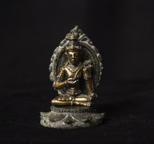 9/10thC Java solid silver Bodhisattva on ORIGINAL bronze base.- Magnificent, Rare