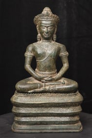 Antique Cambodian Bronze Naga Buddha-Finely cast and finished-Large-Likely 19thC