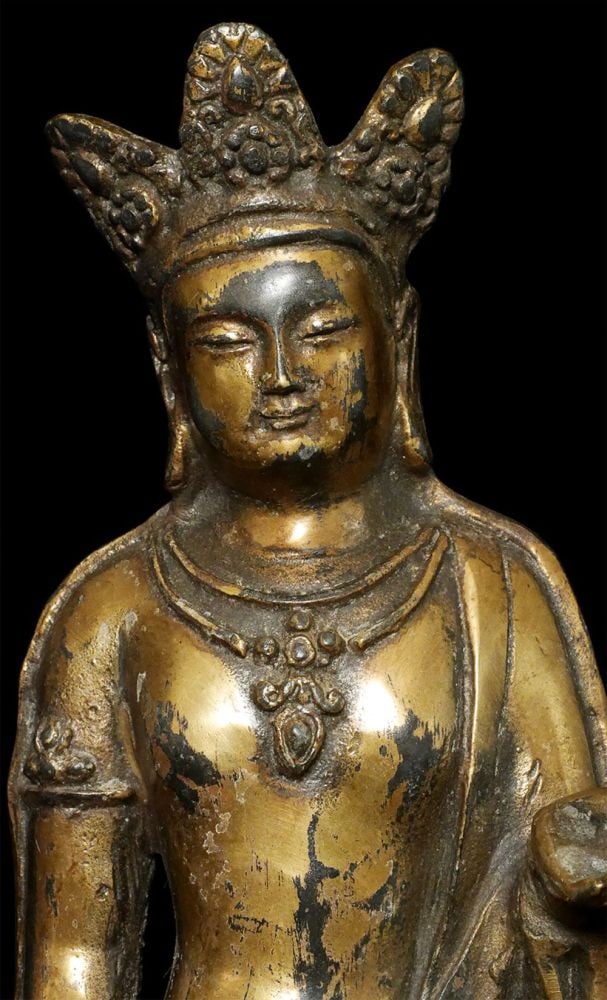 Antique Chinese Bronze Buddha -Southern China?: Very unusual Chinese Buddha-10.5 inches tall, 11.75 inches on base. Unsure if it has any age or if it is an attempt at emulation of an earlier style. The quality, casting style, and overall look are u