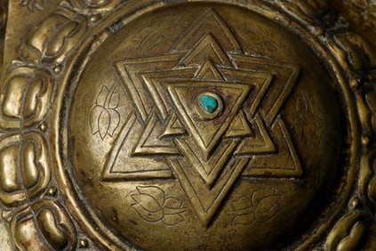 16thC Nepalese copper yantra with solid-cast turtle feet. Museum piece-