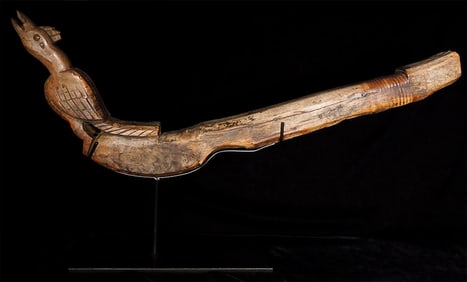 Antique Thai or Burmese Oxcart handle carved as Bird. On high-quality custom stand.