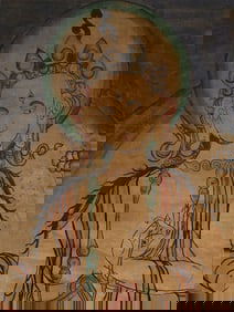 Very distinctive Mongolian Thangka drawn in a very singular style-not at all like a typical Thangka-