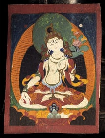 Mongolian Thangka in wooden gau.
