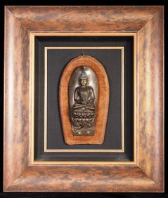 Late 18thC Tibetan Copper Buddha with some parts cast in Bronze- Fine- Original Victorian Frame