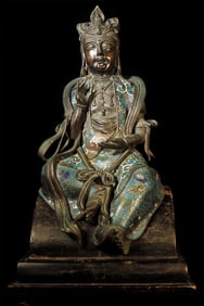 18/19thC Chinese Cloisonne Quan-yin on Stand. Beauty! Rare and Special.