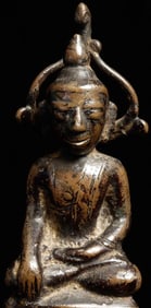 14th-16thC solid-cast Burmese Ava style Buddha under a Stylized Bodhi Tree