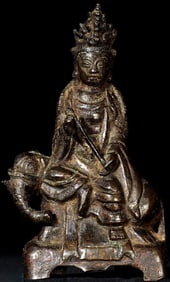 15thC Chinese Ming Bronze Buddha/Bodhisattva on Elephant.