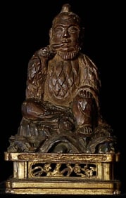 19thC Japanese wood statue of Ebisu-one of the Seven Lucky Gods of Japan