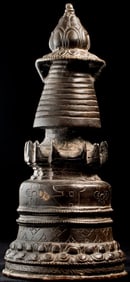 19thC or earlier Tibetan Bronze Stupa.