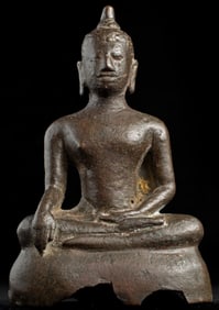 15thC Thai Bronze Buddha. Some loss to base.