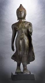 13/14thC Sukothai Walking Buddha- Large, very early, museum-worthy- special-