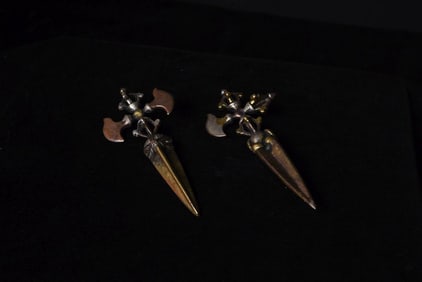 Antique Bronze Mongolian ritual implements (Two) .