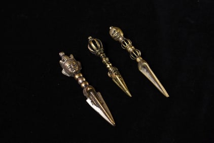 3 Antique Bronze Mongolian phurbas- ritual -elaborate.