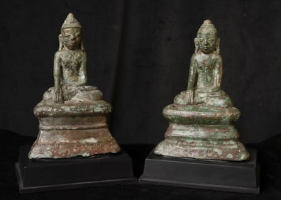 PAIR 10-13C Burmese Mon Style Buddhas Custom Bases-extremely rare and fine-New Photos