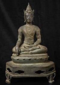 Magnificent large Northern Thai bronze Buddha in Royal attire.