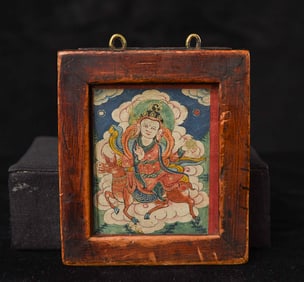 Mongolian Thangka in Wooden Gau Box