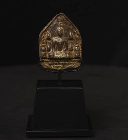 12/13thC Bronze Buddha Plaque With Buddha/Stupas/Writing