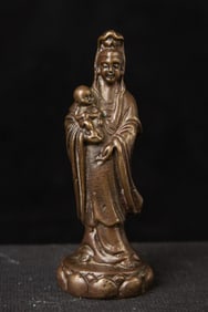 19thC Bronze Quanyin, Fabulous Face, 2.75" Tall