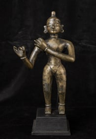 17/18thC folk style bronze Krishna- Long arms, Good size