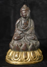 18th Century Chinese bronze Buddha in Samedi Mudra, with a pleasing smile and calm overall