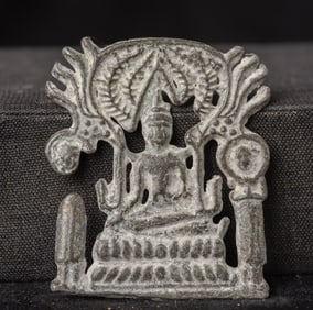 18/19thC Thai lead alloy Buddha Cut-Out Plaque.