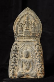 Large Antique Thai or Cambodian Lead Alloy Buddha Plaque.