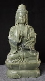 Large Chinese Jade Quanyin. Beautifully carved out of Nephrite Jade