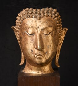 Large Thai Sukhothai Gilded Cast Bronze Face/Mask.
