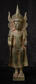 Large Vintage/Antique Burmese Standing Bronze Buddha in Royal Attire-Rare Type.