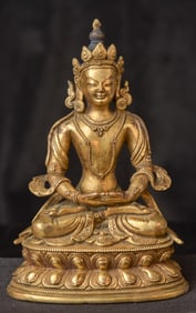 Vintage Tibetan Gilded Bronze Bodhisattva.