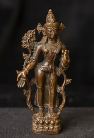 Graceful Small(near Miniature) vintage/antique bronze Nepalese or Tibetan Bodhisattva.