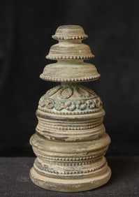 Bronze and ancient glass Buddhist Stupa, possibly Gandharan.