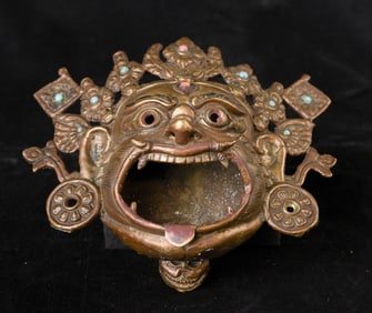 Antique Tibetan Bronze "Eater of Dreams" Incense burner.