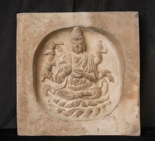 122/13thC Song Dynasty Chinese Terracotta Buddha in the form of an Architectural wall piece.