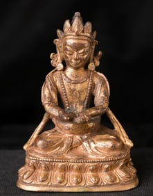 18/19 century Sino-Tibetan gilded bronze Medicine Buddha.