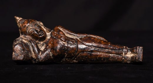 16/7th century Thai Reclining Stone Buddha-Finely carved- Expressive, animated
