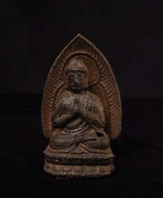 14/15thC Yuan/early Ming cast-iron Buddha w. integral Mandorla- Rare-Exact in Sothebys