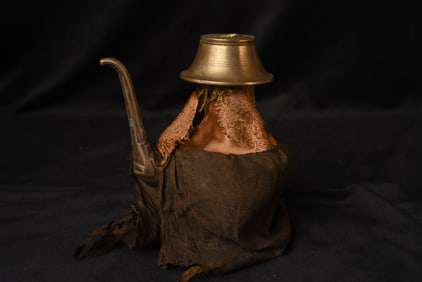 Mongolian ceremonial brass bumpa with original cloth collar. A well-made example that has been well