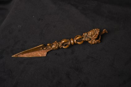 Elaborate bronze (or other metal alloys) early/mid 20thC Mongolian Phurba. Collected 25 years ago