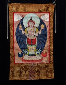 Mongolian Applique Thangka made with antique cloth.