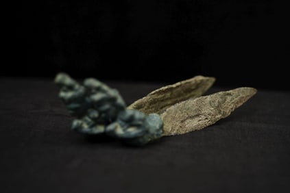 1/12thC Cambodian Khmer Bronze Apsara Knife-bronze handle, iron blade- Pair of