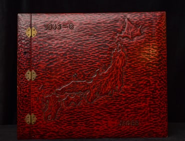 Occupied Japan Lacquer Book Cover w. chip-carved map/Japan on back Buddha on Front
