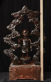 18thC Baby Buddha- Vietnam-retains original base and Mandorla-large. Commanding Presence
