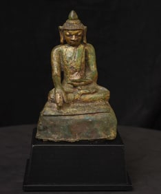 14/15thC Mon Burmese Buddha. Sits 5.75 inches tall.