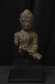 12thC/earlier Thai Bronze Buddha Bust on custom Museum style Mount.