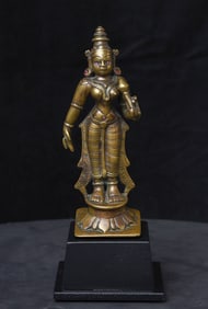 FINE 18/19thC Hindu bronze figure with inlaid jewels.-Refined
